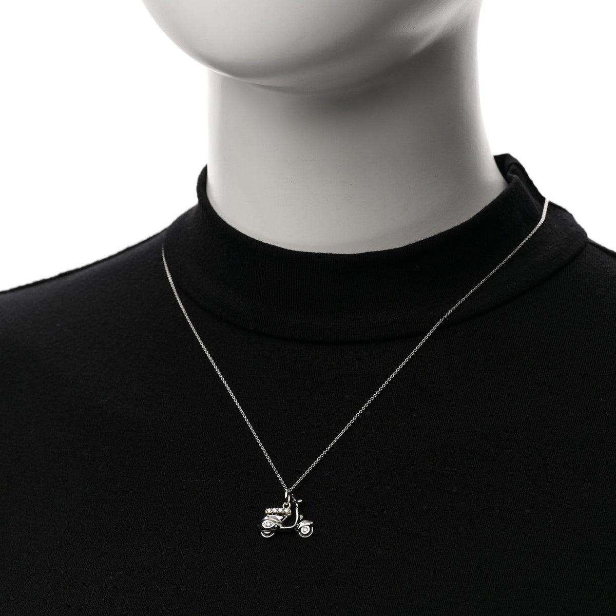 18K White Yellow Gold Diamond Scooter Pendant Necklace