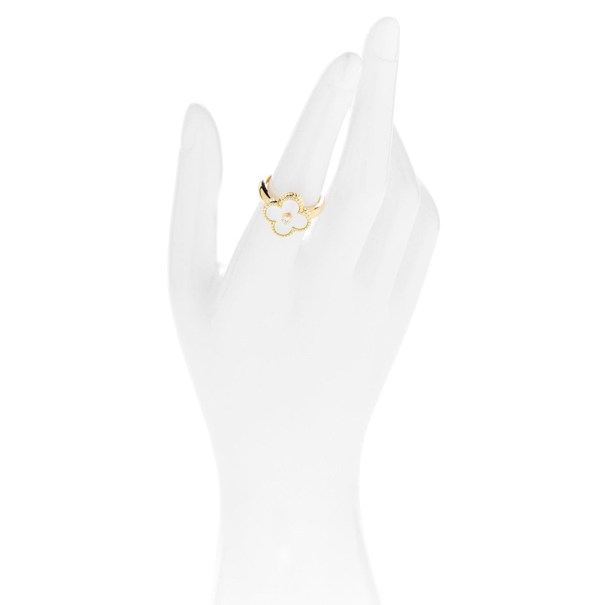 18K Yellow Gold Diamond Mother of Pearl Vintage Alhambra Ring 53 6.5