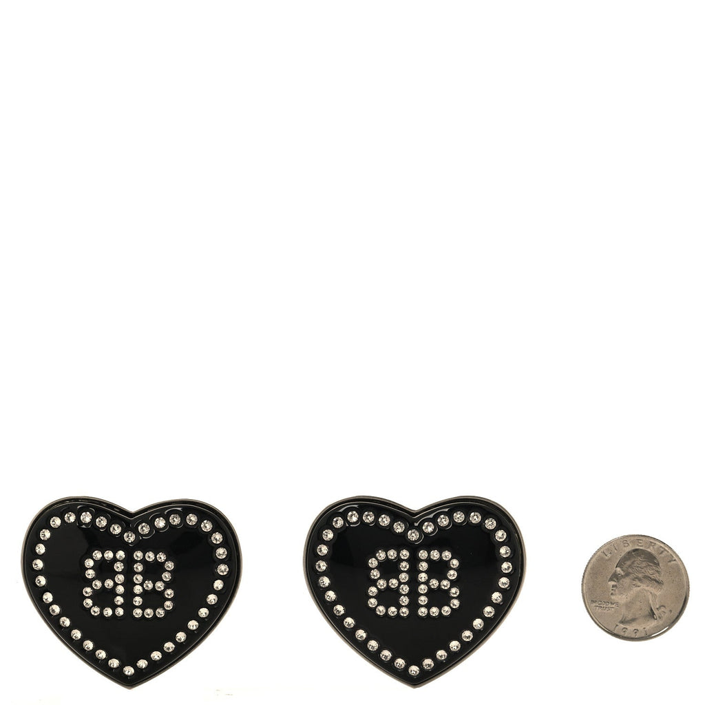 Crystal Resin BB Heart Earrings  Black