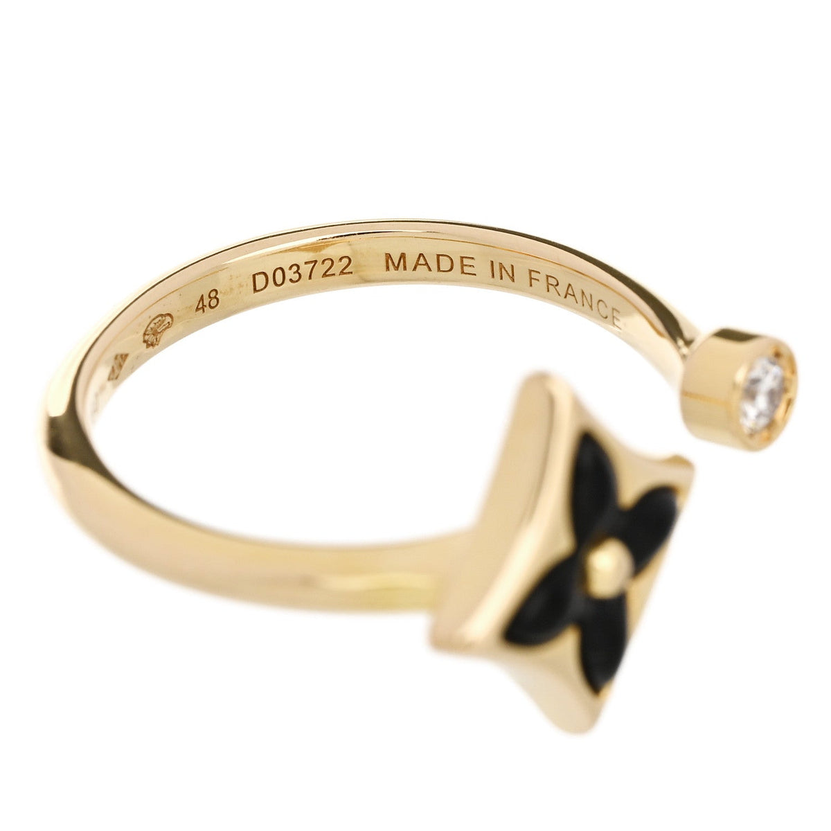 18K Yellow Gold Diamond Black Onyx Mini Color Blossom Star Ring 48 4.5