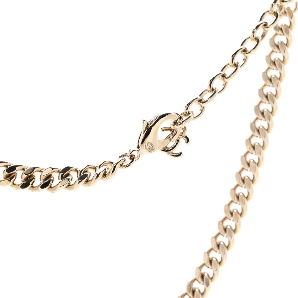 Metal Resin Crystal Chain Logo Necklace Gold Black