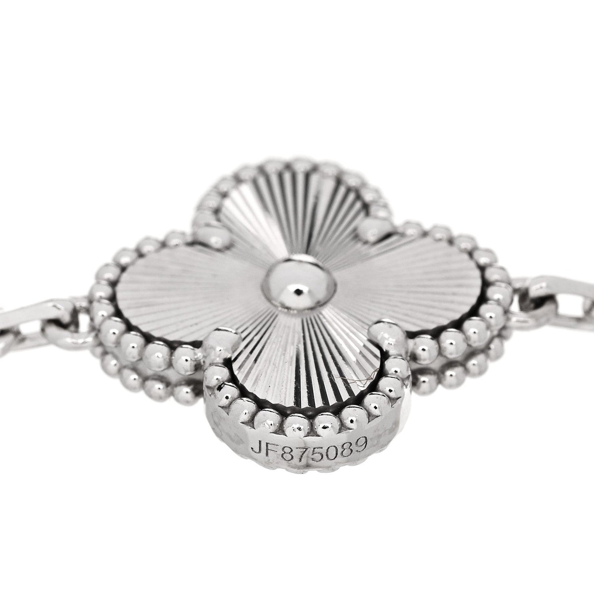 18K White Gold 5 Motifs Guilloche Vintage Alhambra Bracelet