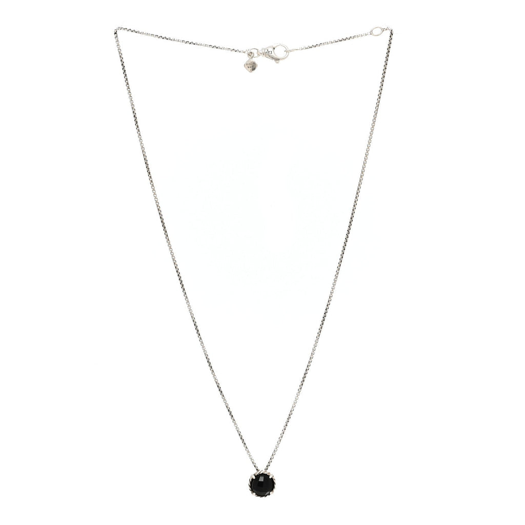 Sterling Silver Black Onyx 8mm Petite Chatelaine Pendant Necklace