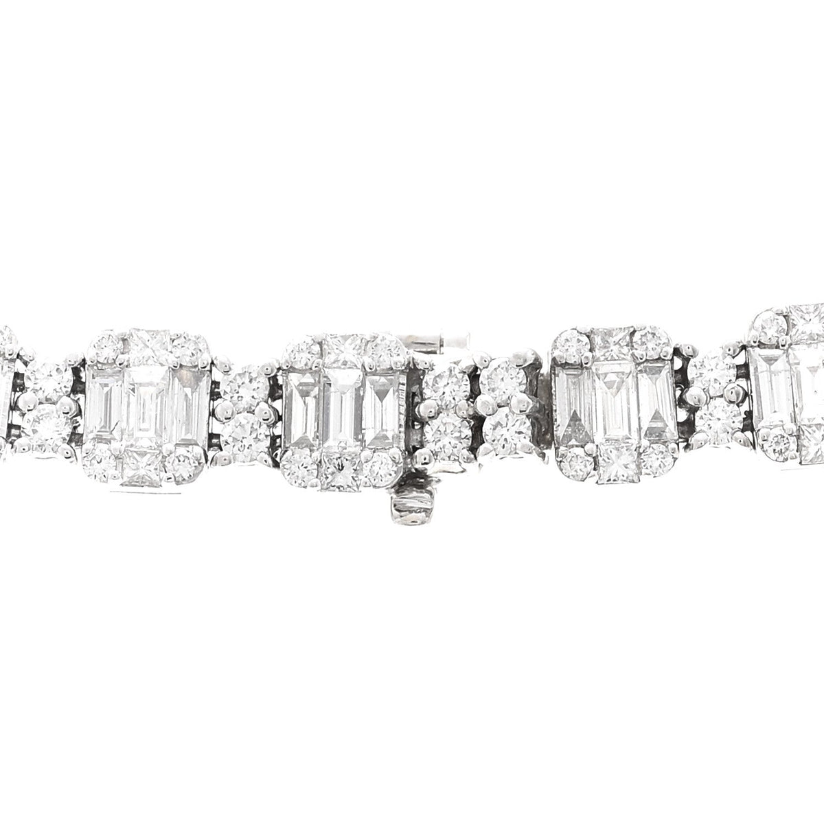 18K White Gold Diamond 13.56ctw Baguette Round Cut Graduated Necklace