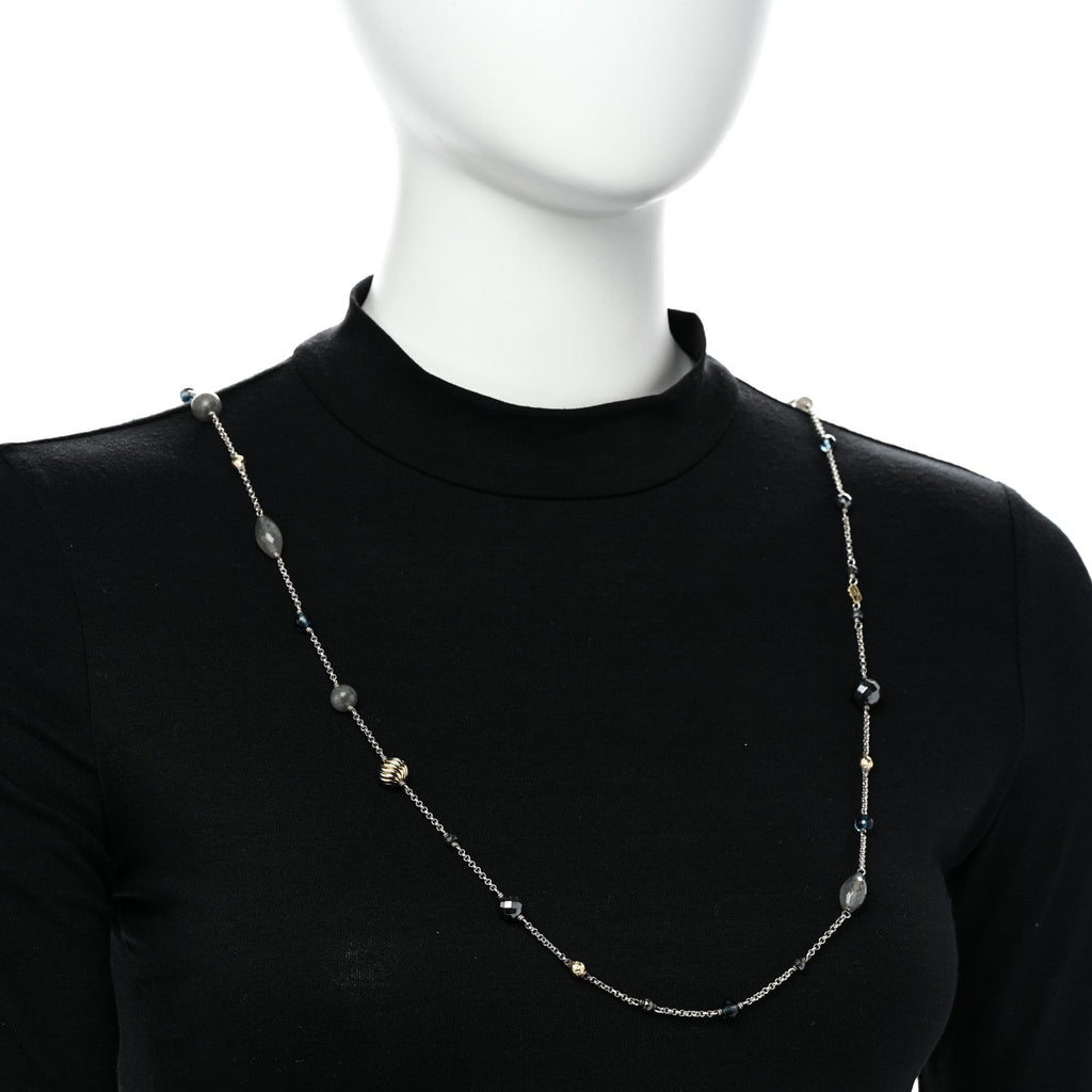 Sterling Silver 18K Yellow Gold Labradorite Hematine Blue Topaz Elements Chain Necklace