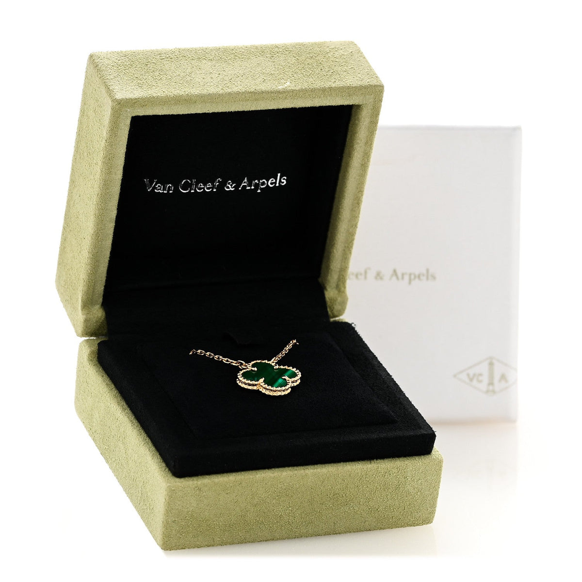18K Yellow Gold Malachite Vintage Alhambra Pendant Necklace
