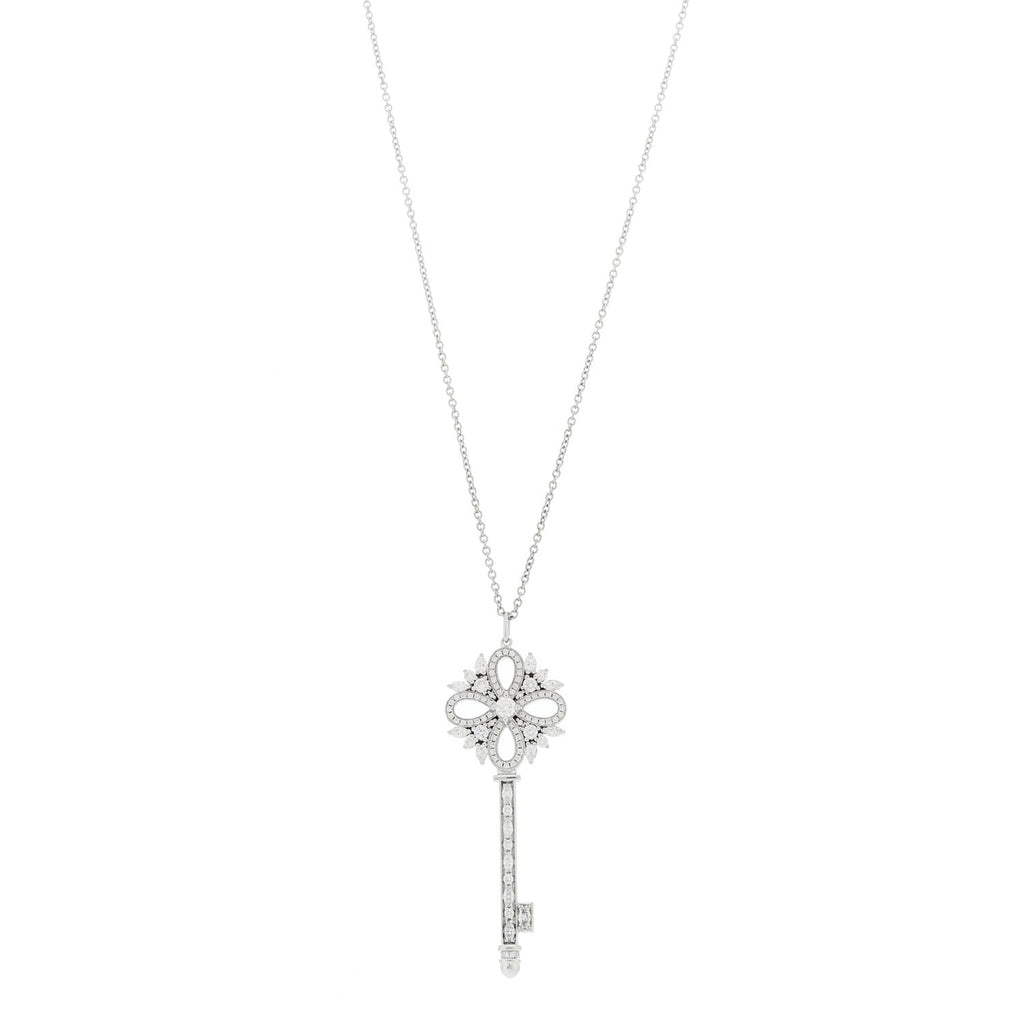 Platinum Diamond Victoria Key Pendant Necklace