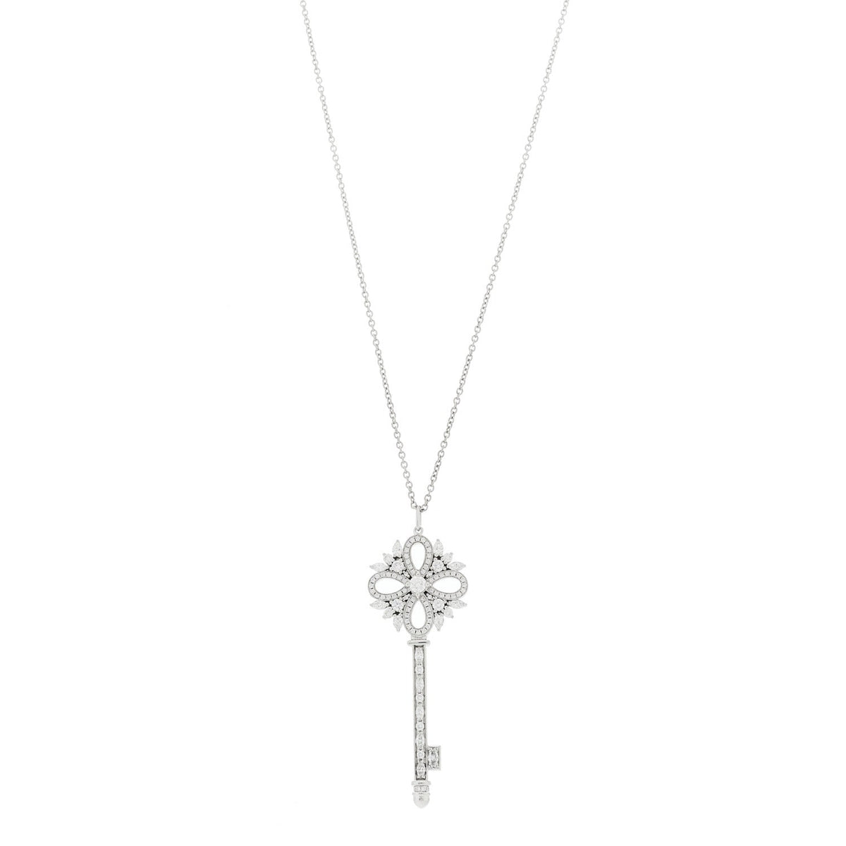 Platinum Diamond Victoria Key Pendant Necklace