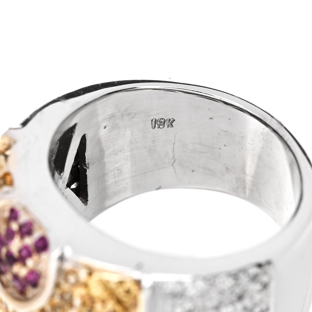 18K White Gold Diamond .85ctw Pink Yellow Sapphire Floral Ring 53 6.25