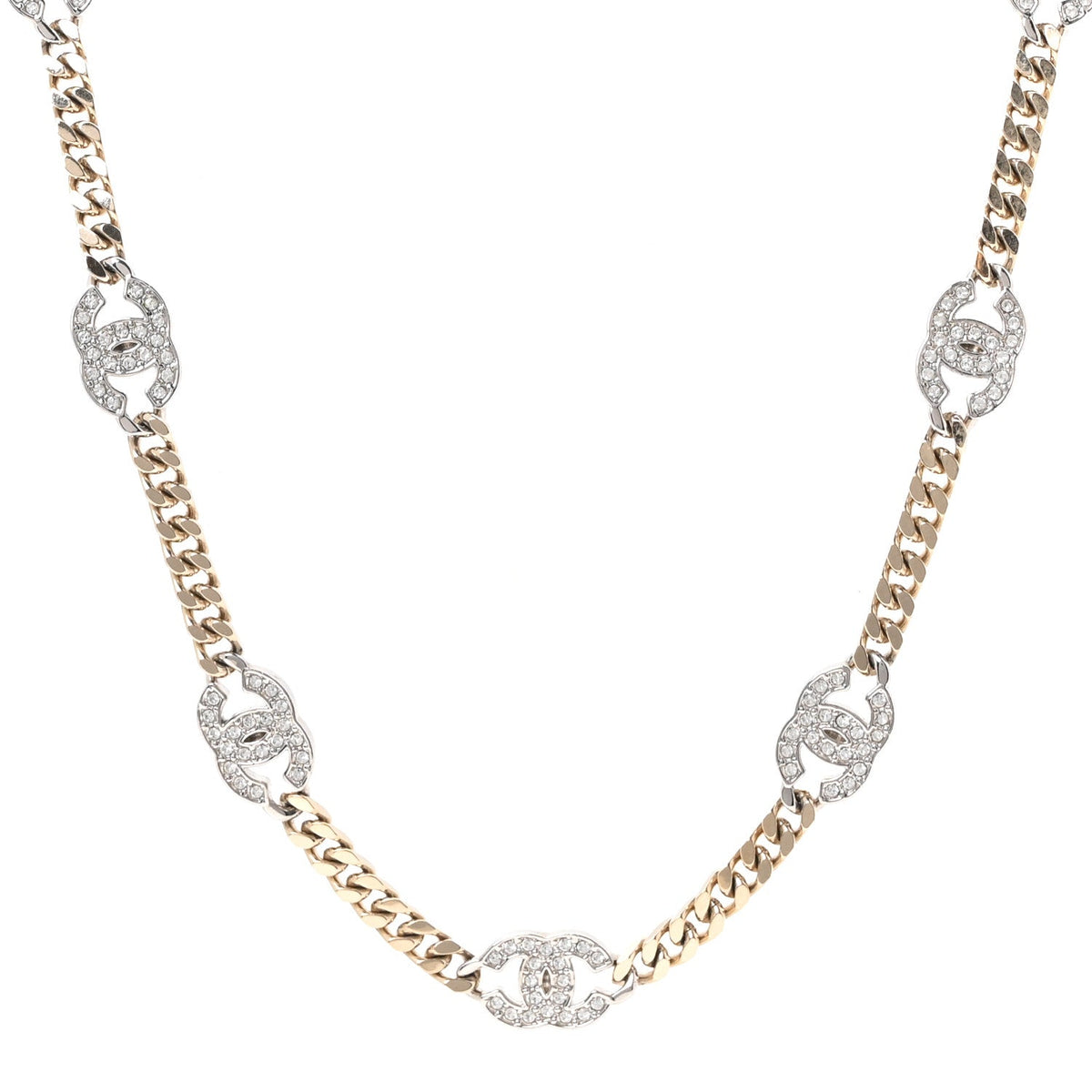 Crystal Chain CC Link Necklace Gold Silver