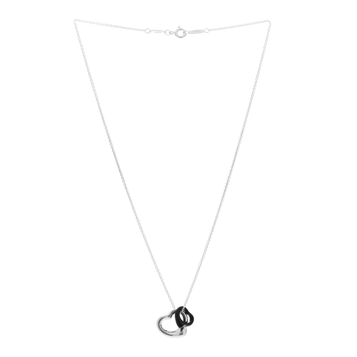 Sterling Silver Black Jade Elsa Peretti Open Heart Pendant Necklace