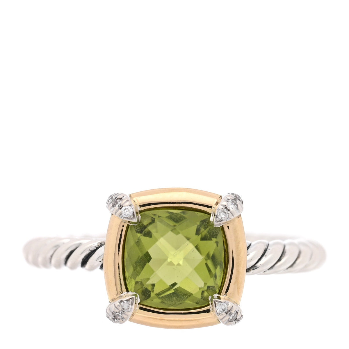 Sterling Silver 18K Yellow Gold Diamond Peridot 7mm Chatelaine Bezel Ring 53 6.25