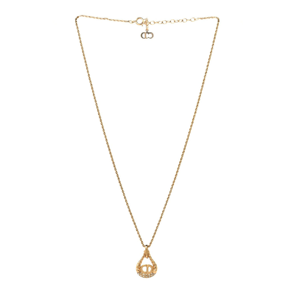 Metal CD Logo Oval Pendant Necklace Gold