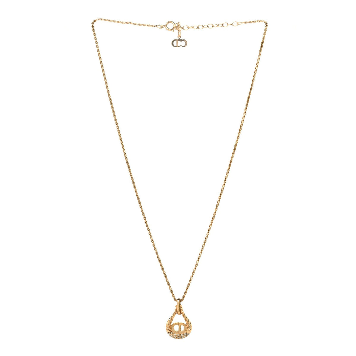 Metal CD Logo Oval Pendant Necklace Gold