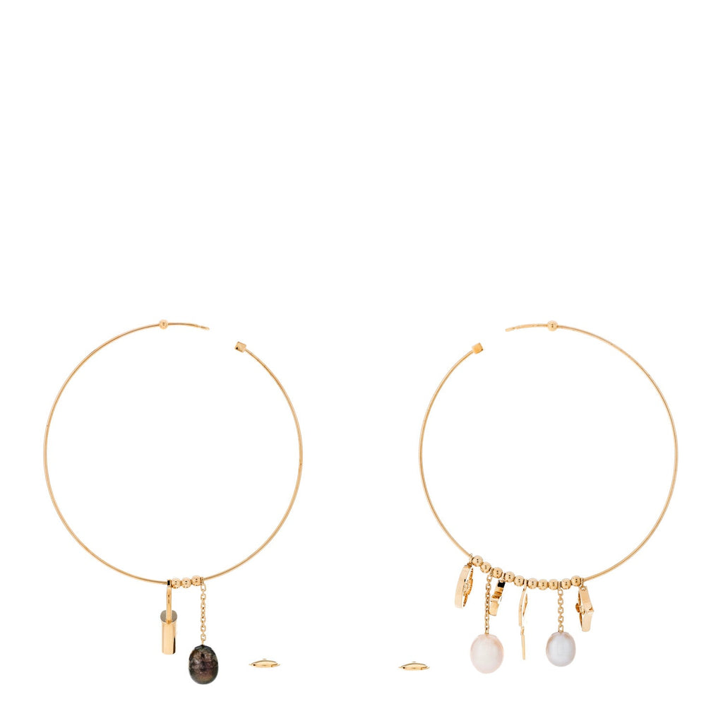 18k Yellow Gold Cultured Pearl Monogram Hoop Earrings