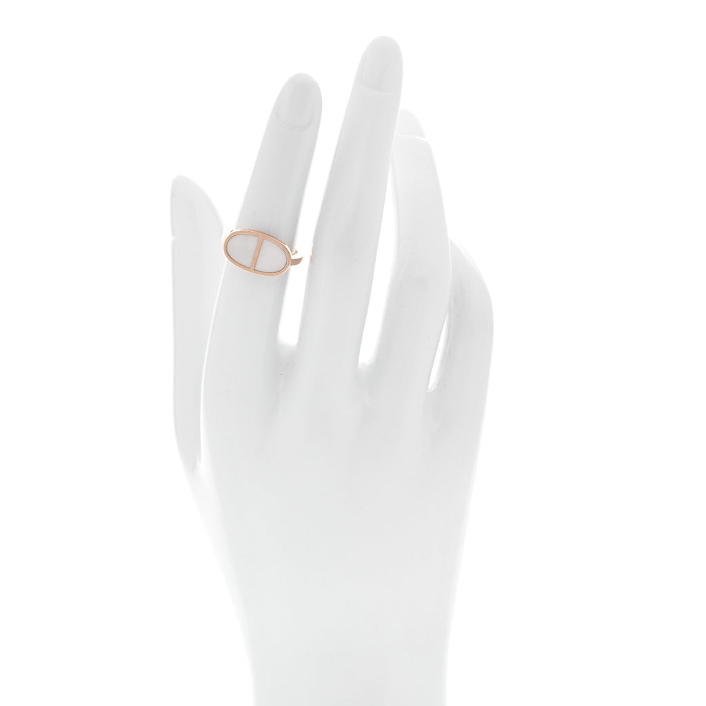 18K Rose Gold Ceramic MM Chaine d'Ancre Verso Ring 50 5.25 White