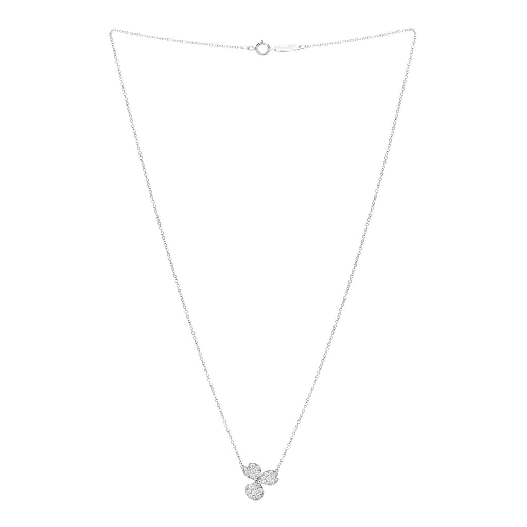 Platinum Diamond Paper Flowers Pave Pendant Necklace