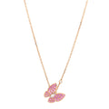 18K Rose Gold Diamond Pink Sapphire Two Butterfly Pendant Necklace