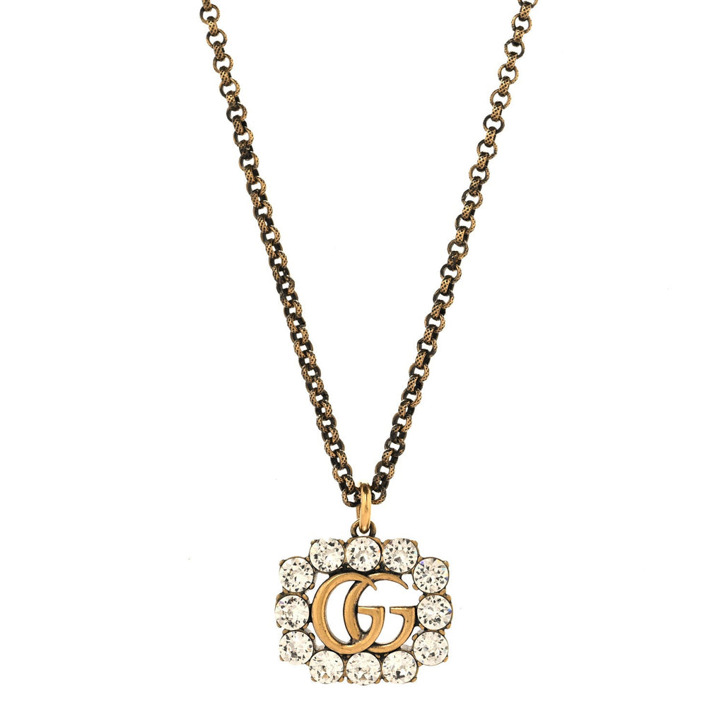 Crystal Embellished Double G Necklace Aged Gold