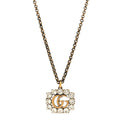 Crystal Embellished Double G Necklace Aged Gold