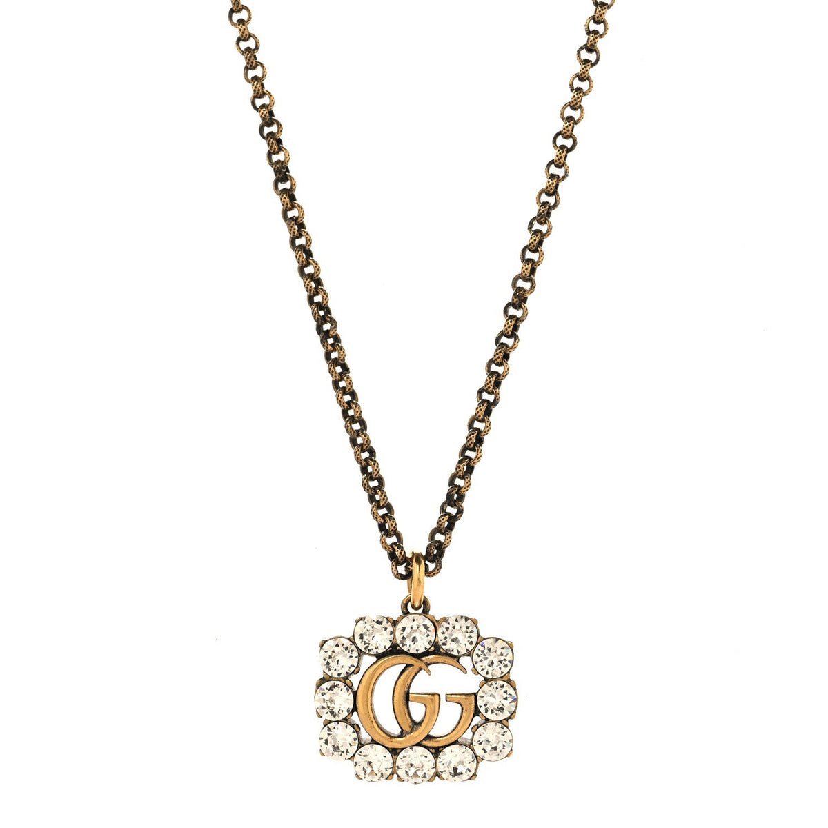 Crystal Embellished Double G Necklace Aged Gold