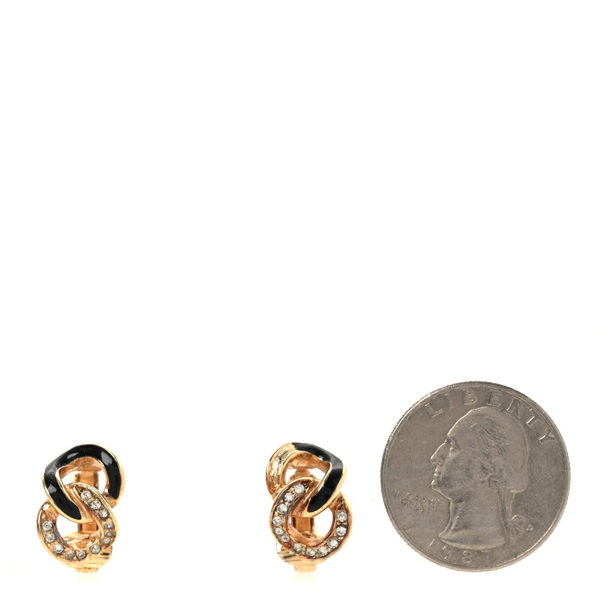 Crystal Enamel Chain Link Clip On Earrings Gold Black