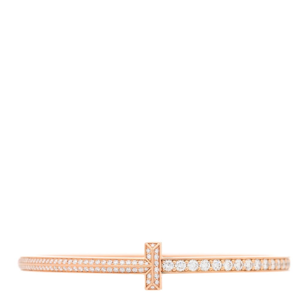 18K Rose Gold Diamond Narrow T T1 Hinged Bangle Bracelet