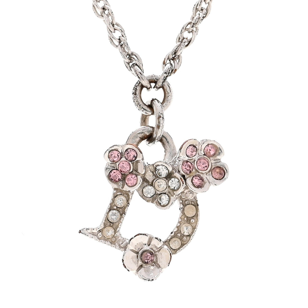Crystal Flower Necklace Silver Pink