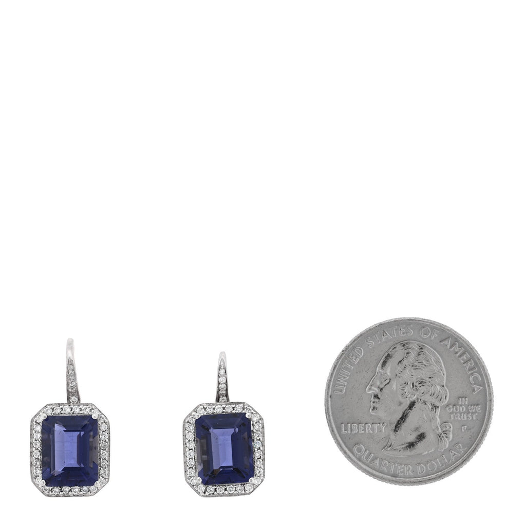 18K White Gold Diamond Iolite Earrings