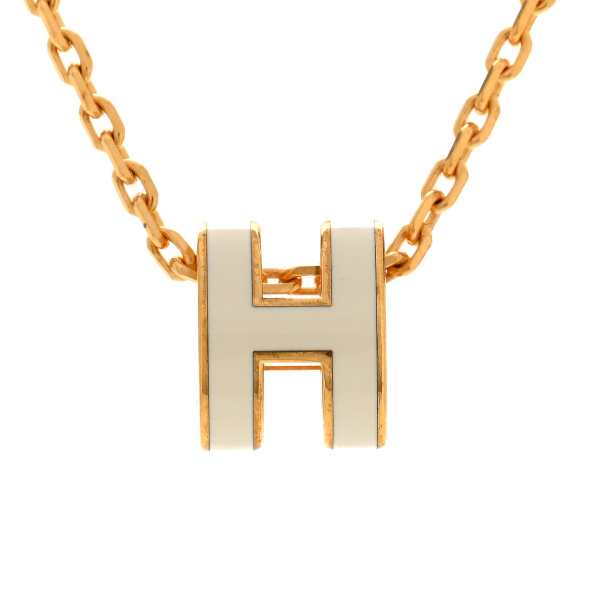 Lacquered Gold Mini Pop H Pendant Necklace White