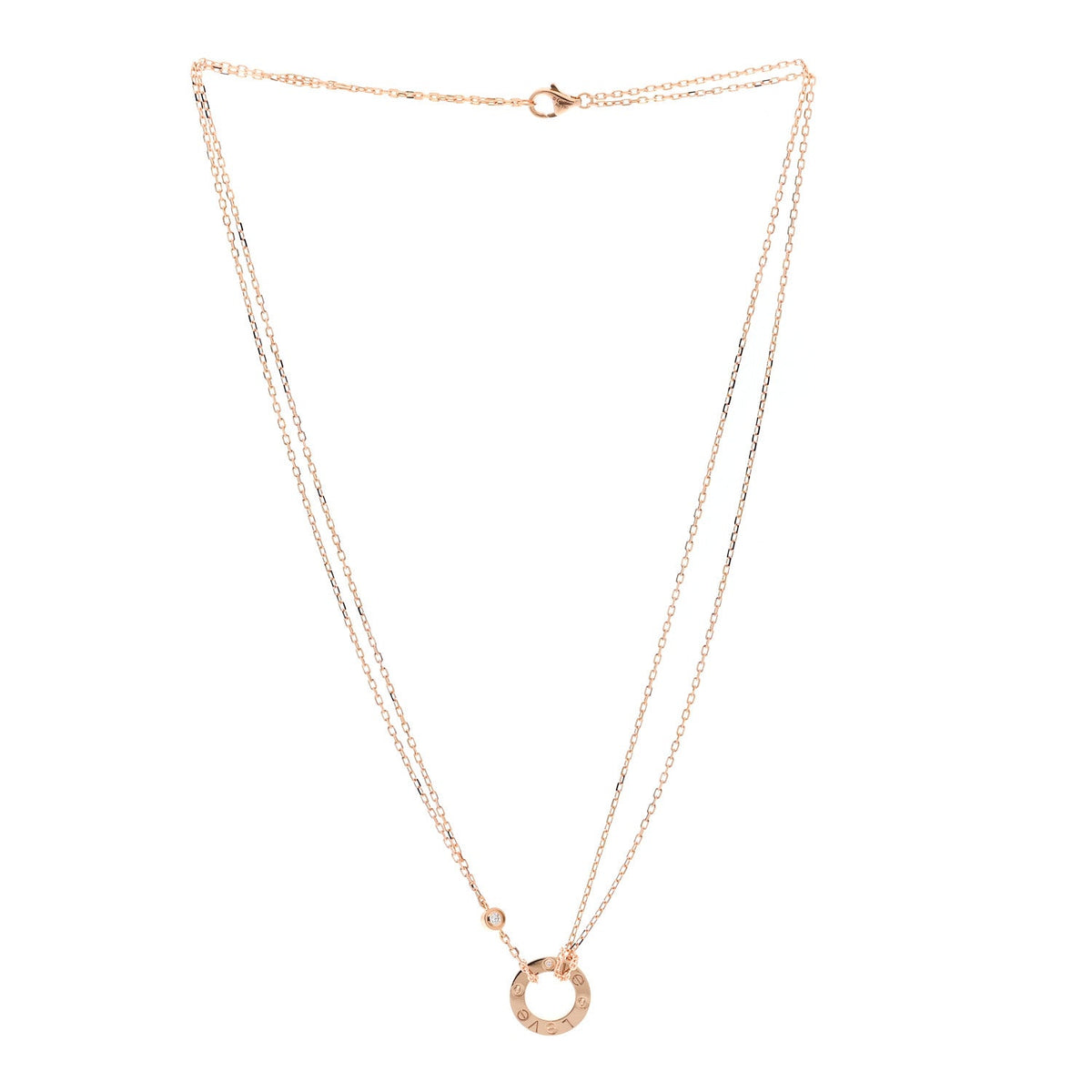 18K Pink Gold 2 Diamond LOVE Necklace