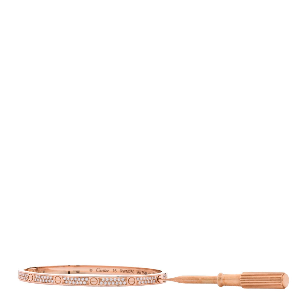 18K Pink Gold Diamond Small LOVE Paved Bracelet 16