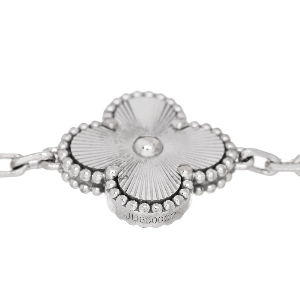 18K White Gold 5 Motifs Guilloche Vintage Alhambra Bracelet