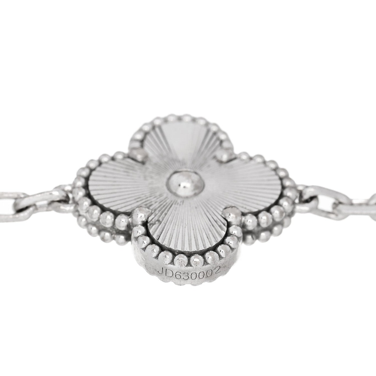 18K White Gold 5 Motifs Guilloche Vintage Alhambra Bracelet