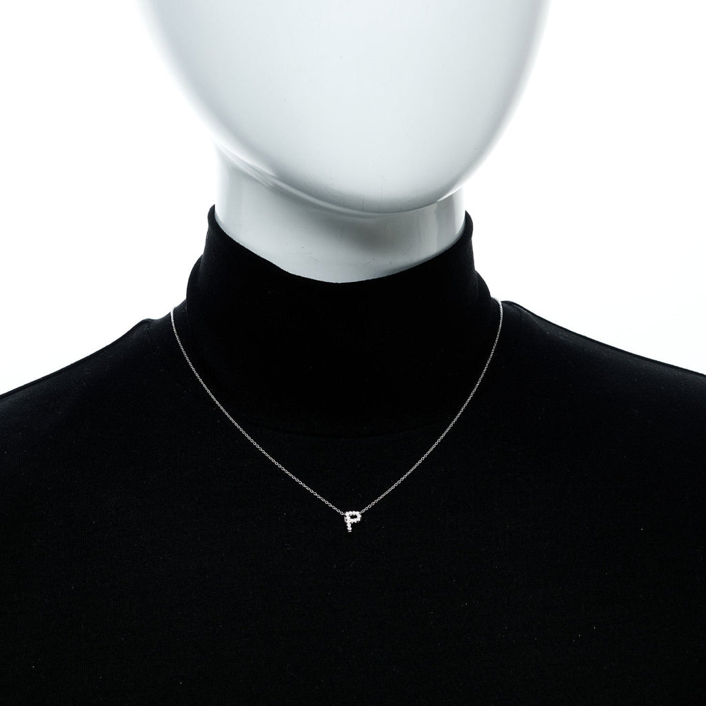 18K White Gold Diamond Initial P Pendant Necklace