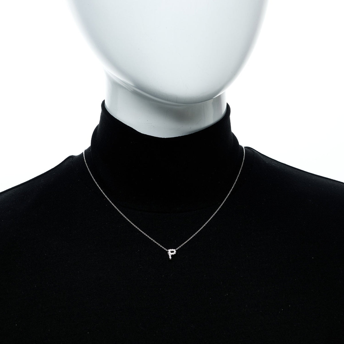18K White Gold Diamond Initial P Pendant Necklace