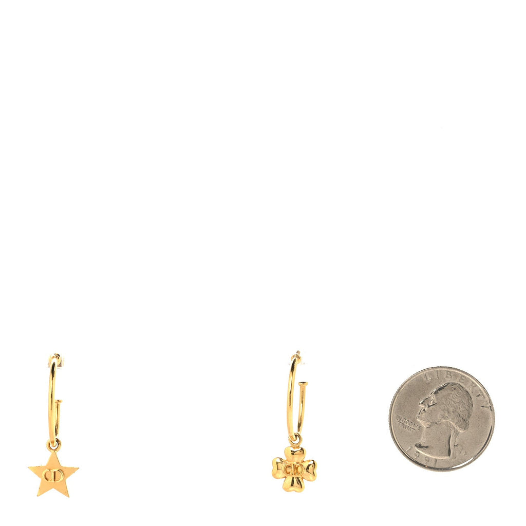Metal Star Clover Hoop Earrings Gold