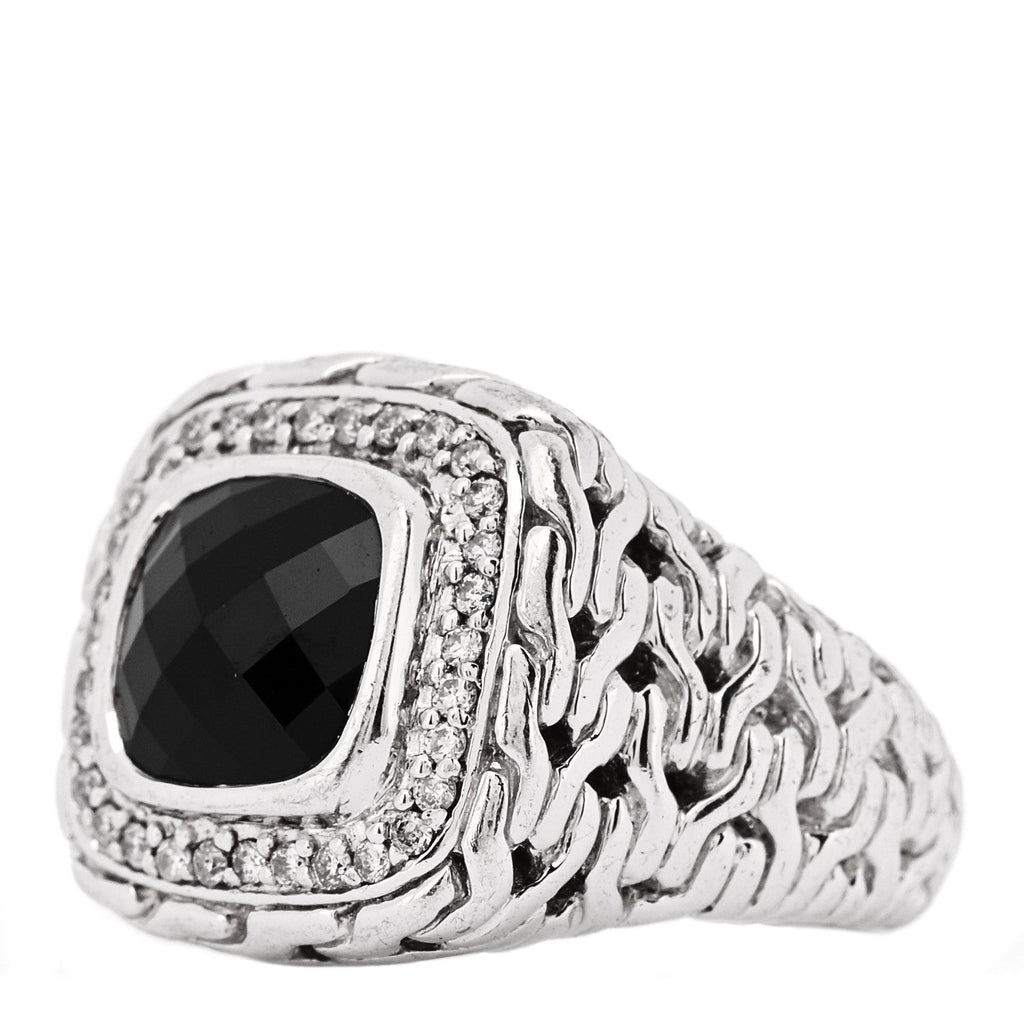 Sterling Silver Black Garnet Diamond Classic Chain Ring 52 6