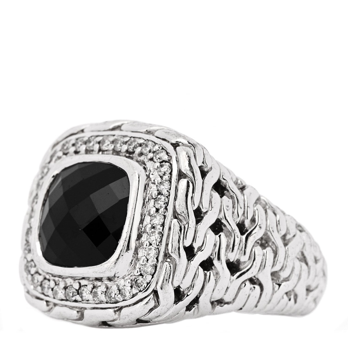 Sterling Silver Black Garnet Diamond Classic Chain Ring 52 6