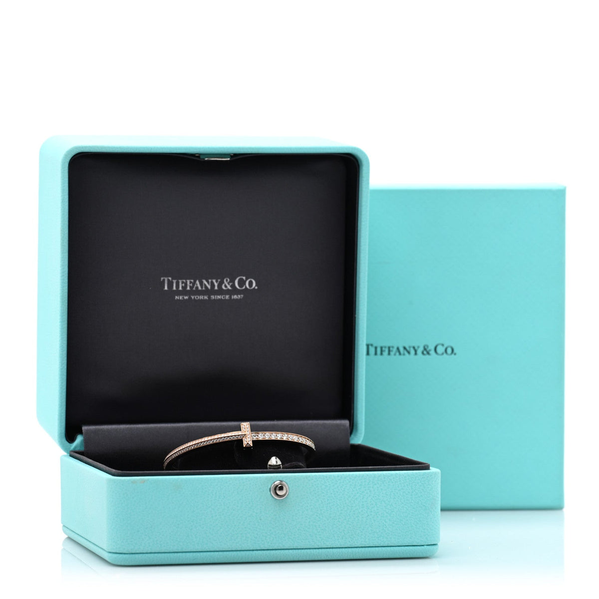 18K Rose Gold Diamond Narrow T T1 Hinged Bangle Bracelet