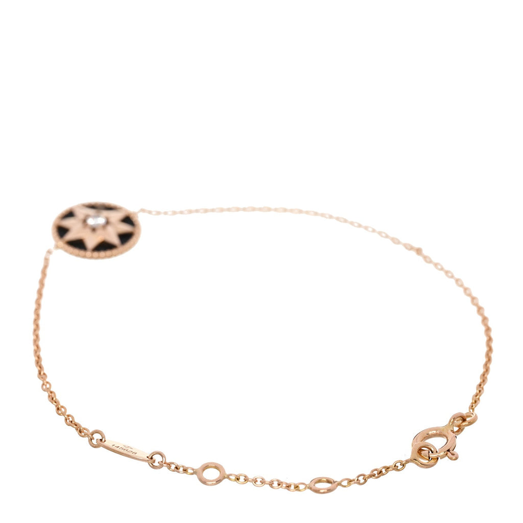 18K Rose Gold Diamond Black Onyx Rose Des Vents Bracelet