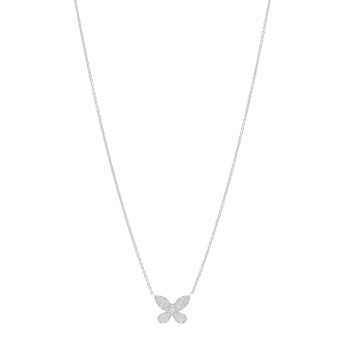 18K White Gold Small Diamond Butterfly Pendant Pave Necklace