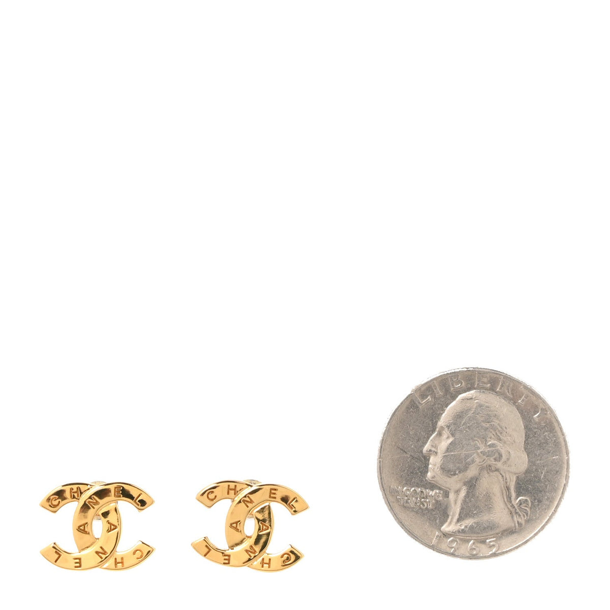 Metal CC Paris Button Stud Earrings Gold