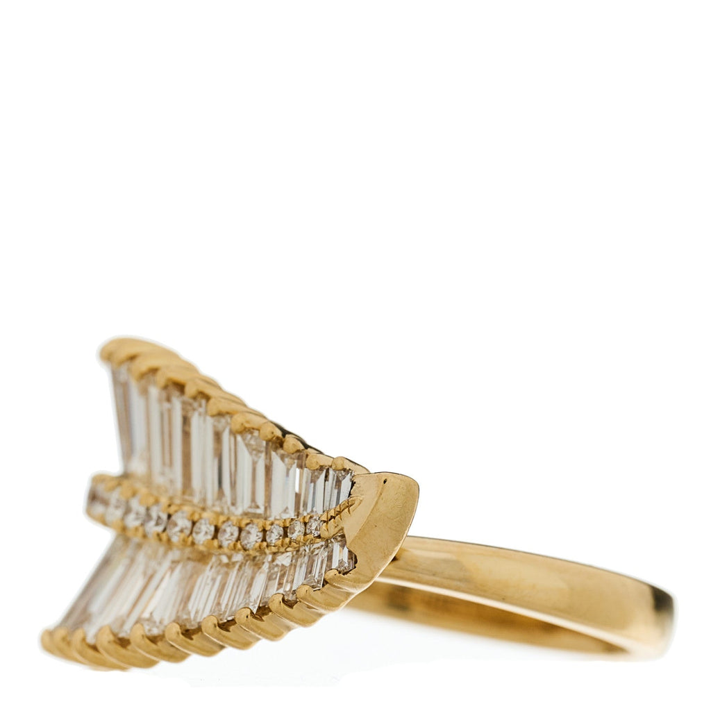 18K Yellow Gold Diamond Sideways Palm Leaf Ring 53 6.5