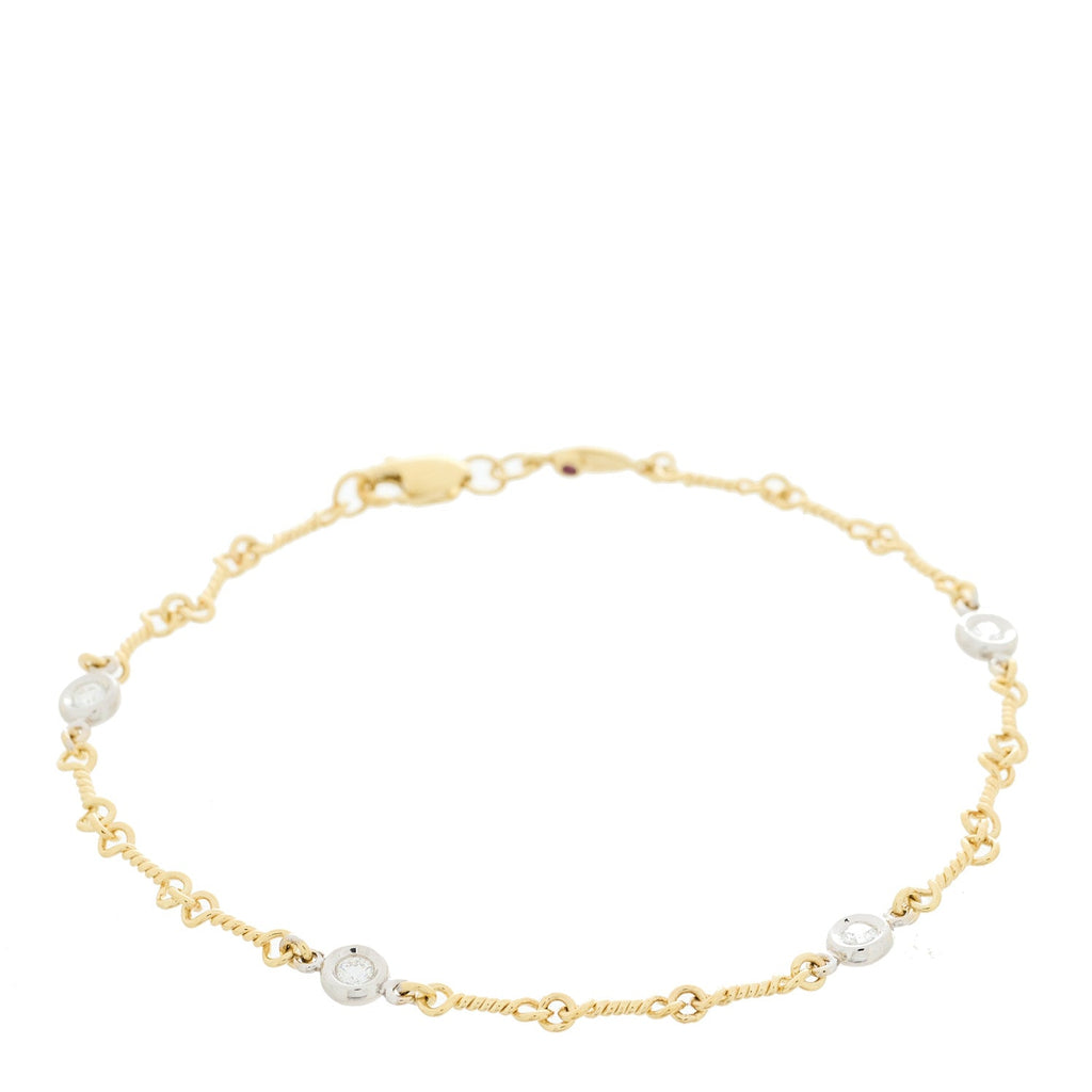 18K Yellow White Gold Diamond DogBone Chain Station Bracelet