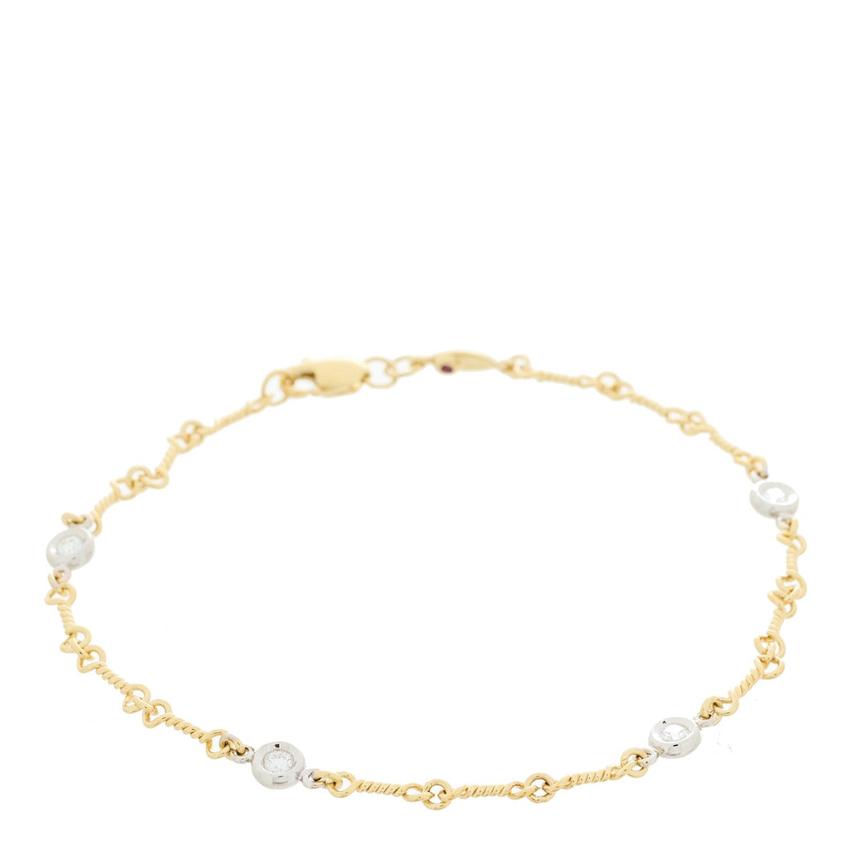 18K Yellow White Gold Diamond DogBone Chain Station Bracelet