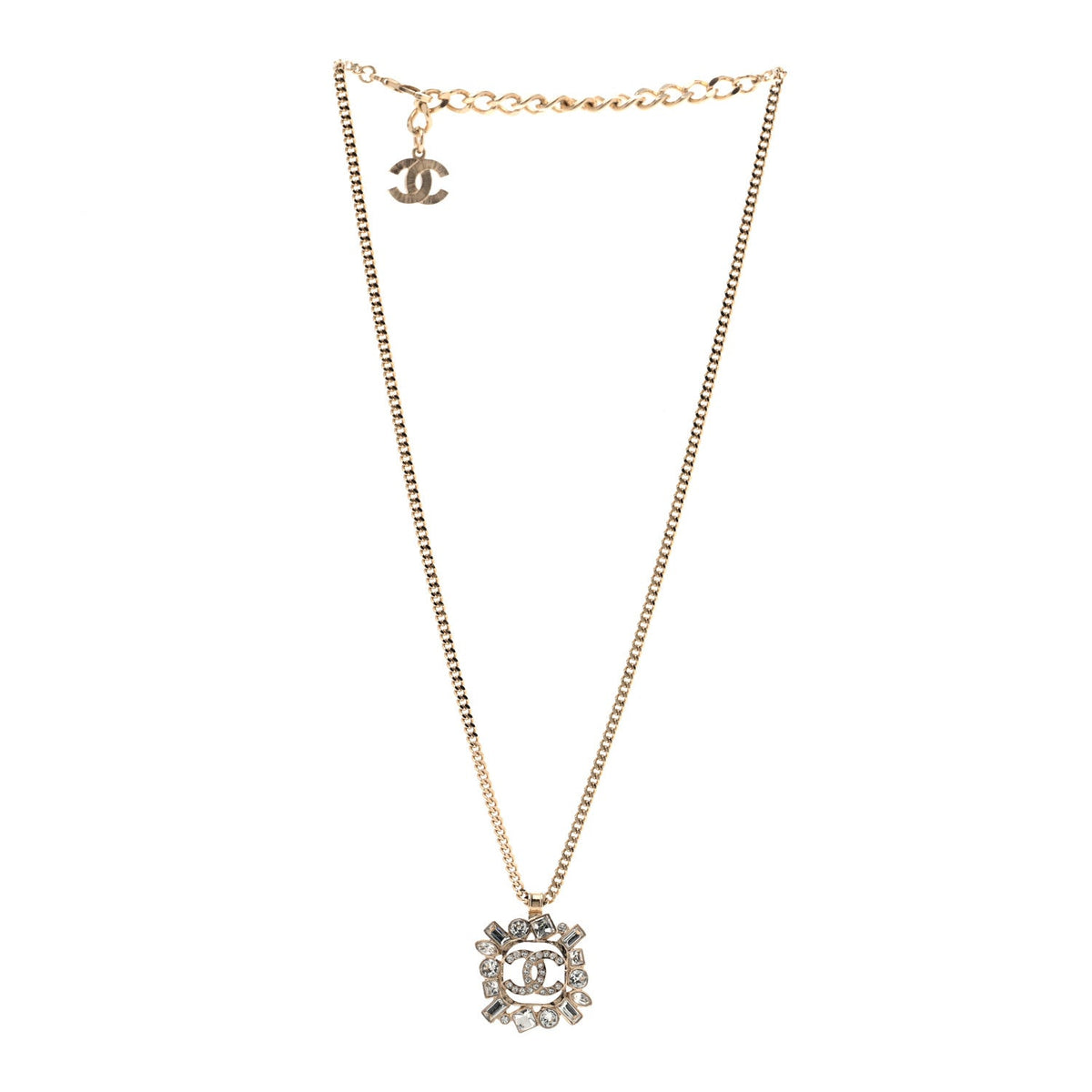 Crystal Baguette CC Necklace Gold