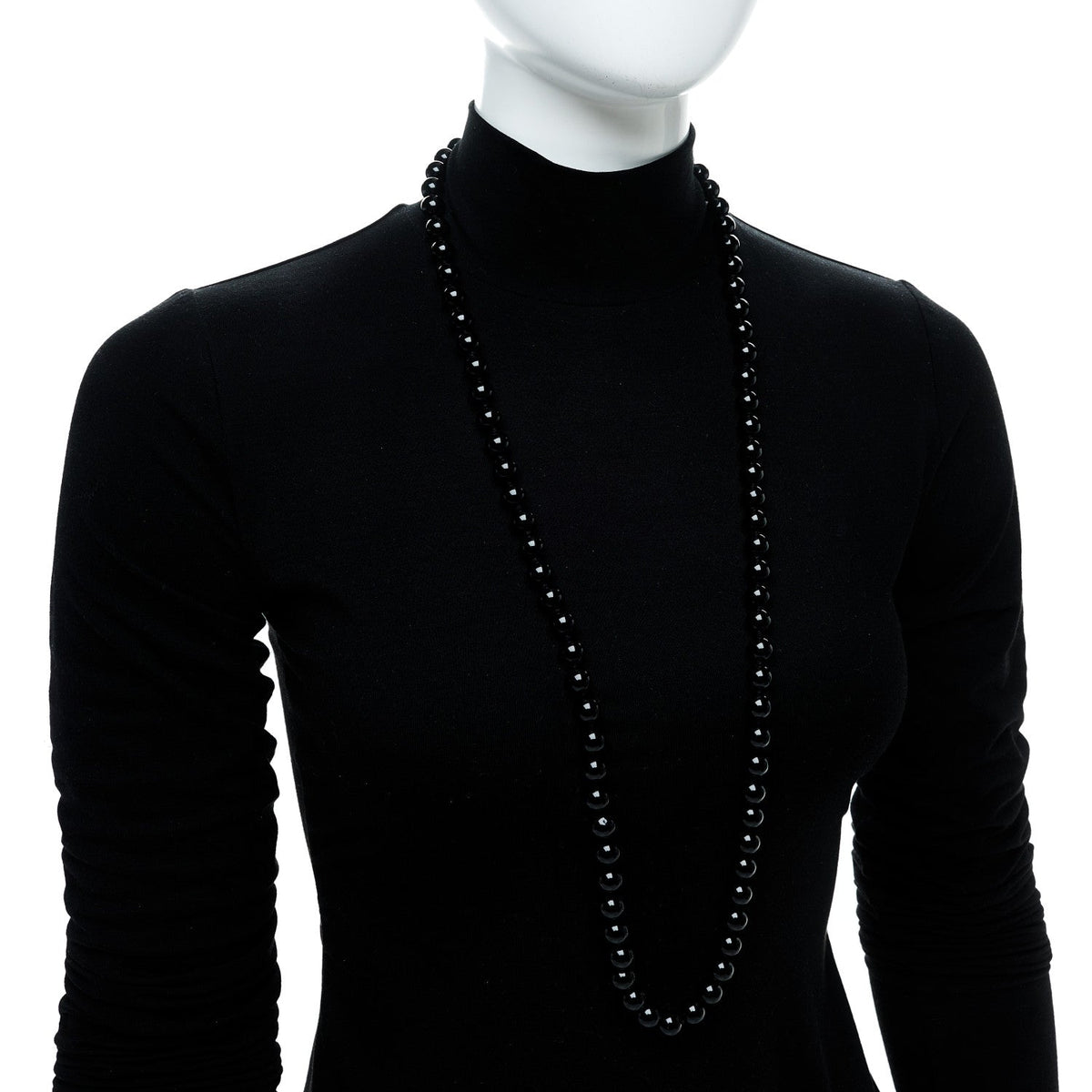 Sterling Silver Black Onyx 10mm Long Bead Necklace