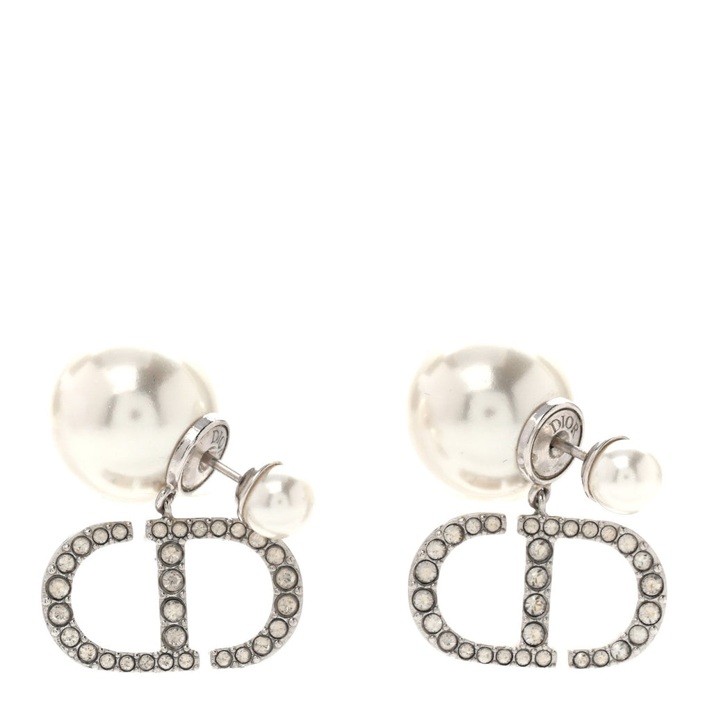 Pearl Crystal Tribal CD Drop Earrings Silver