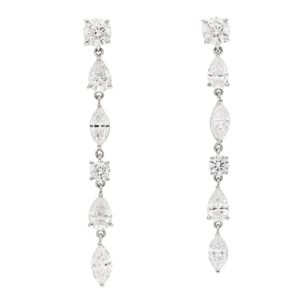 Platinum Diamond 2.71ctw Round Pear Marquise Cut Drop Earrings